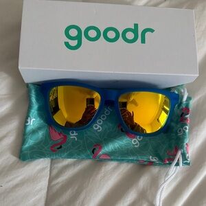 Goodr Sunglasses with Blue Frame and Gold Lenses